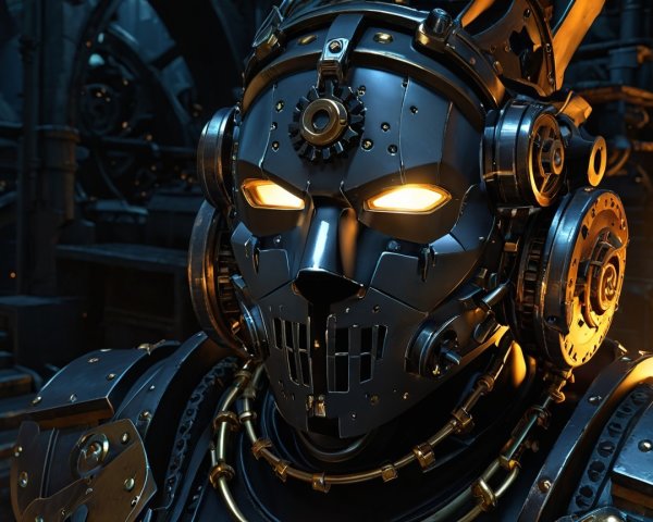 Futuristic Robotic Figure with Metallic Face Design