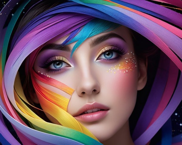 Portrait of a Young Woman with Colorful Ribbons
