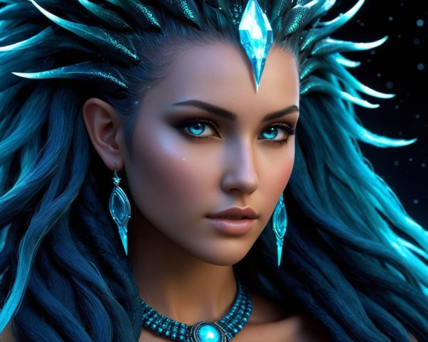 Portrait of a Young Woman with Blue Hair and Eyes