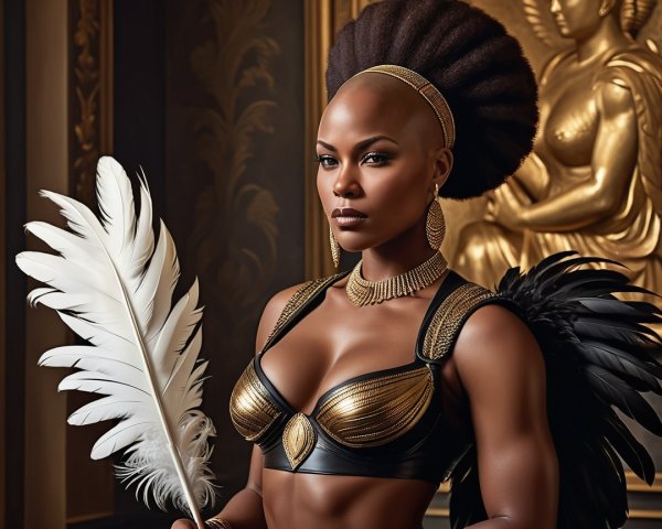 Model with Bald Skin and Afro in Elegant Outfit