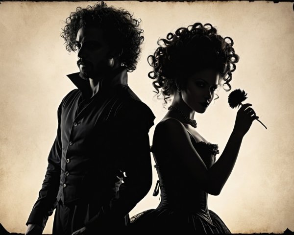 Silhouette of a Man and Woman in Elegant Attire