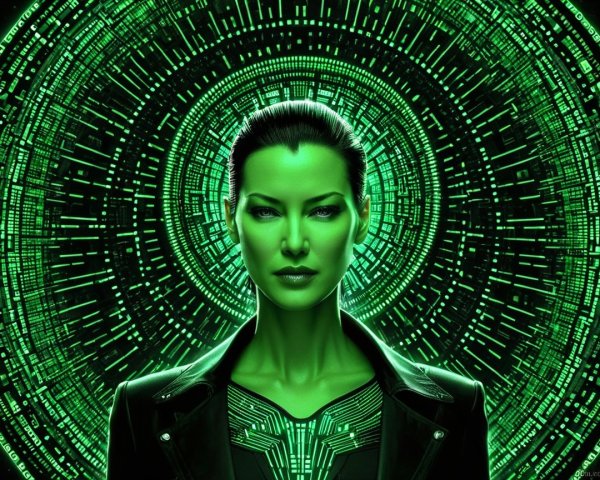 Futuristic Green-Skinned Woman in High-Tech Attire