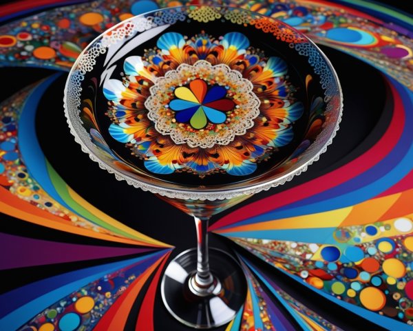 Vibrant Cocktail Glass with Floral Mandala Design