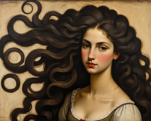 Portrait of a Young Woman with Dark Voluminous Hair