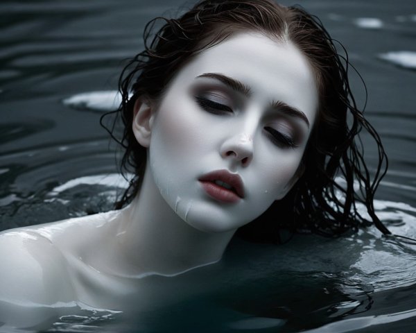 Serene portrait of a young woman partially submerged in water