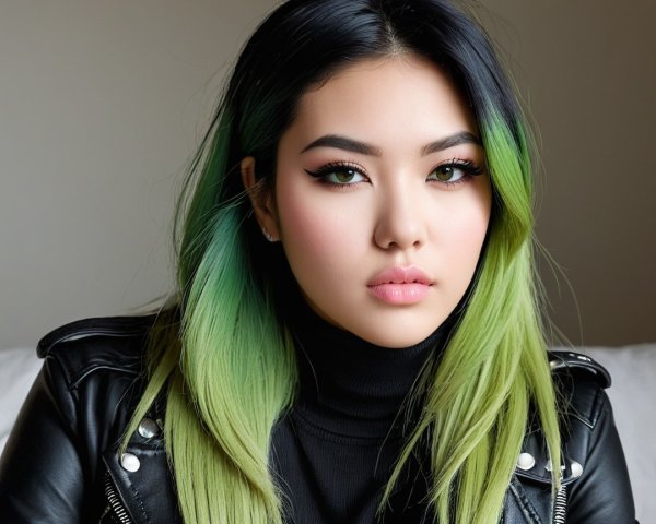 Close-Up Portrait of a Young Woman with Green Ombre Hair