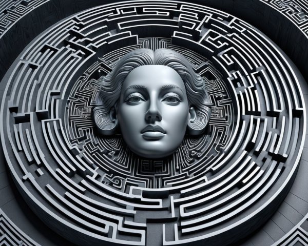Three-Dimensional Woman's Head in Circular Maze