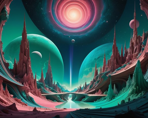 Vibrant Cosmic Landscape with Crystalline Spires