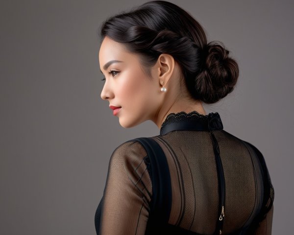 Elegant Profile of a Woman in Sheer Black Garment
