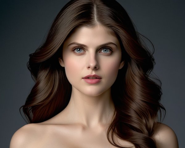 Portrait of a Young Woman with Flowing Brown Hair