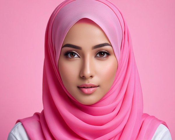 Close-Up Portrait of Woman in Pink Hijab