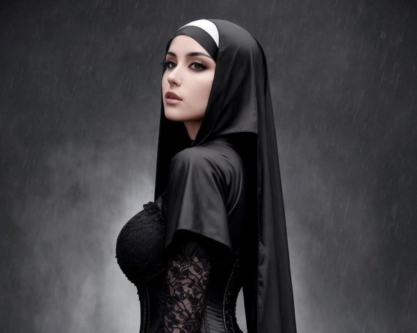 Elegant Black Outfit with Lace Details and Corset