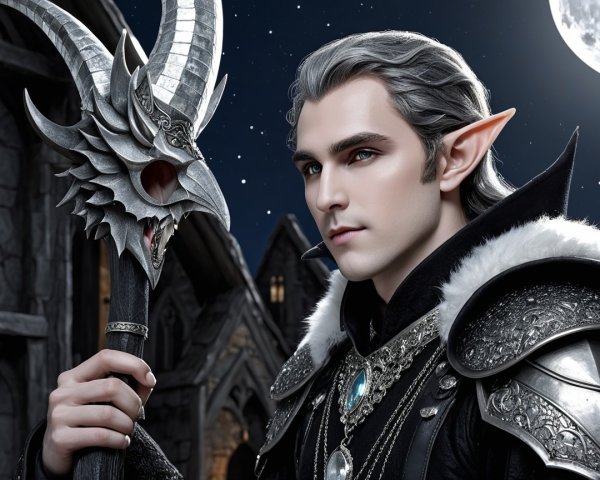 Fantasy Character with Silver Hair and Dark Armor