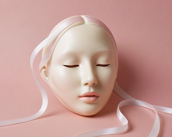 Serene Mask on Soft Pink Background with Ribbon