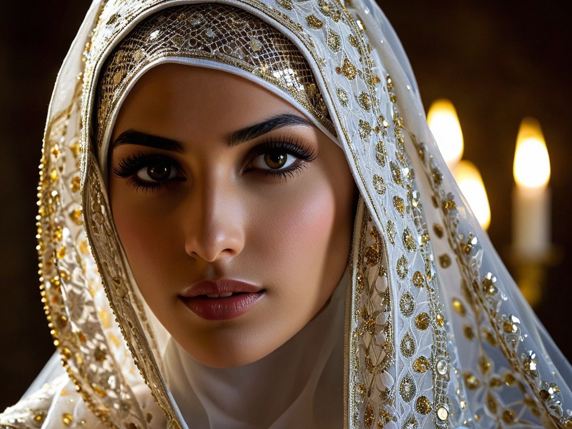Close-Up Portrait of Woman in Shimmering Hijab