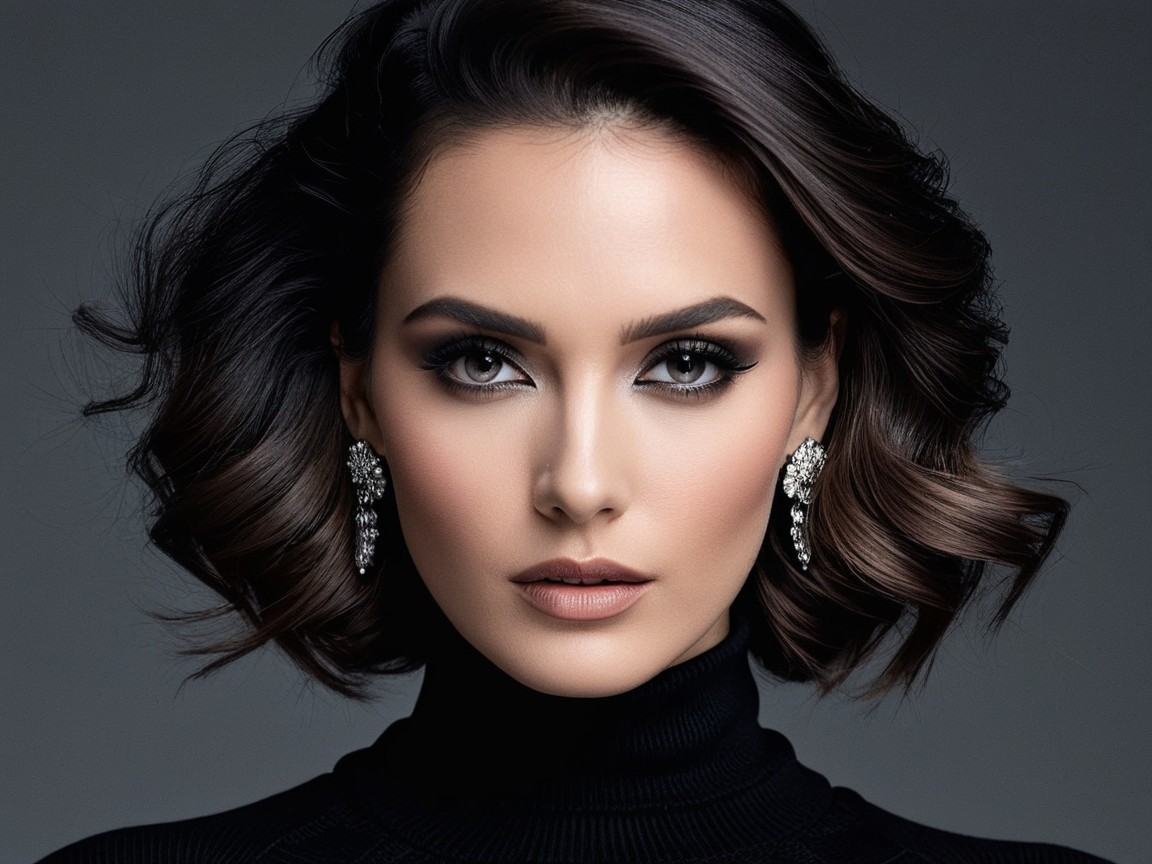 Close-Up Portrait of a Woman with Elegant Bob Hairstyle