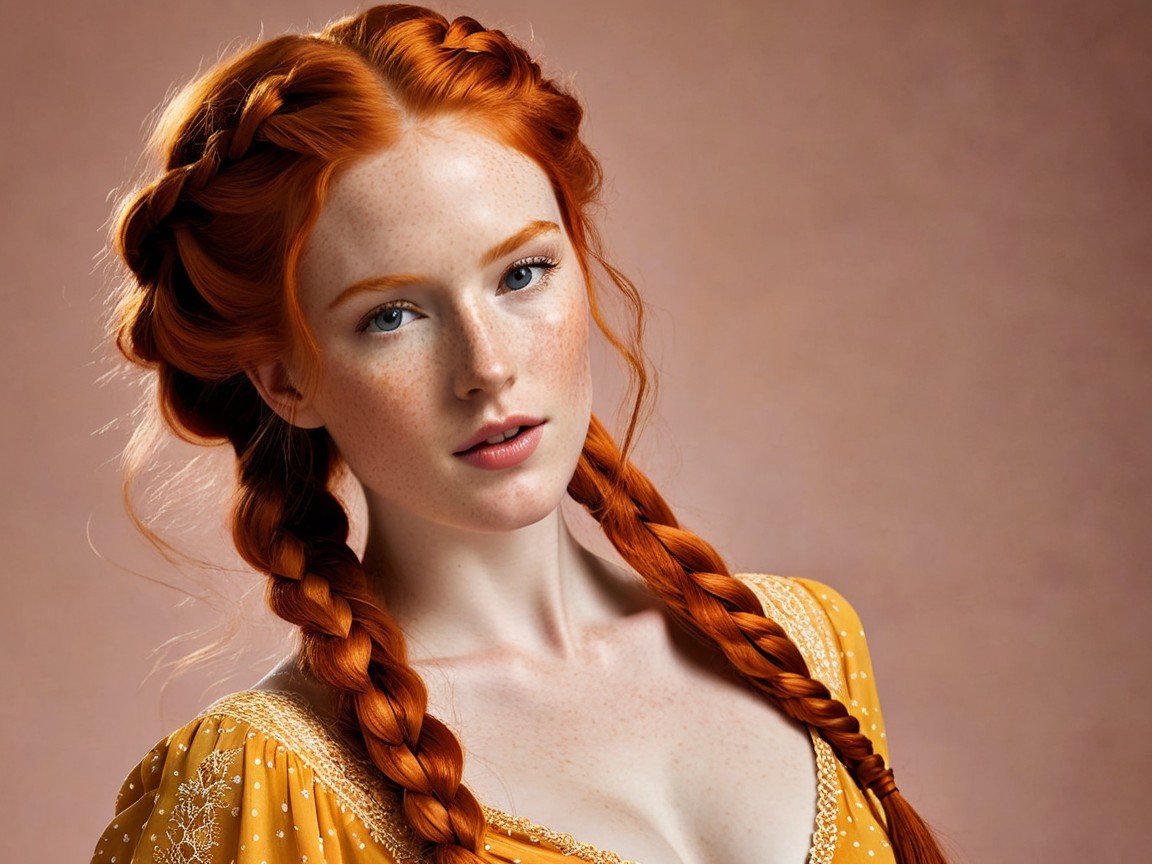 Portrait of a Young Woman with Red Hair and Freckles