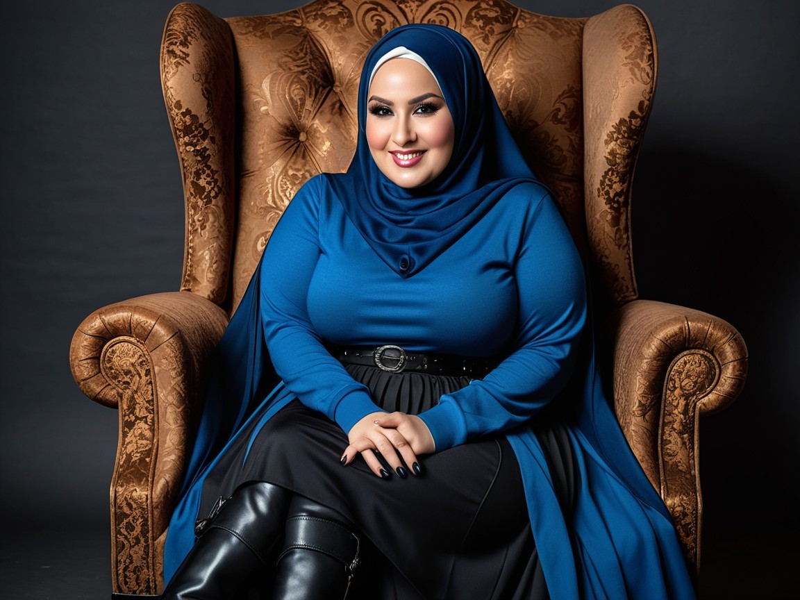 Elegant Woman in Stylish Attire and Armchair