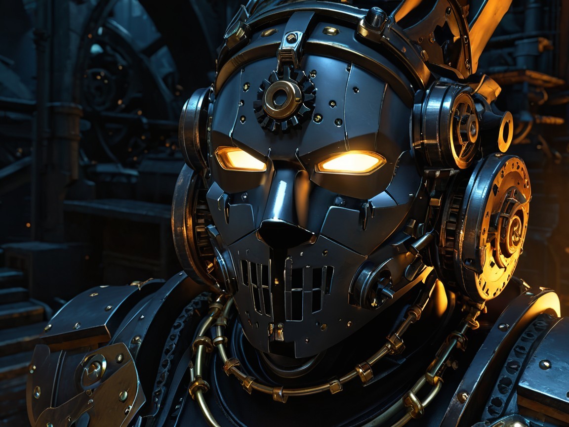 Futuristic Robotic Figure with Metallic Face Design
