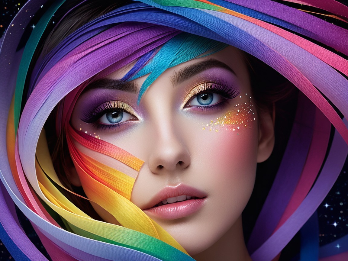 Portrait of a Young Woman with Colorful Ribbons