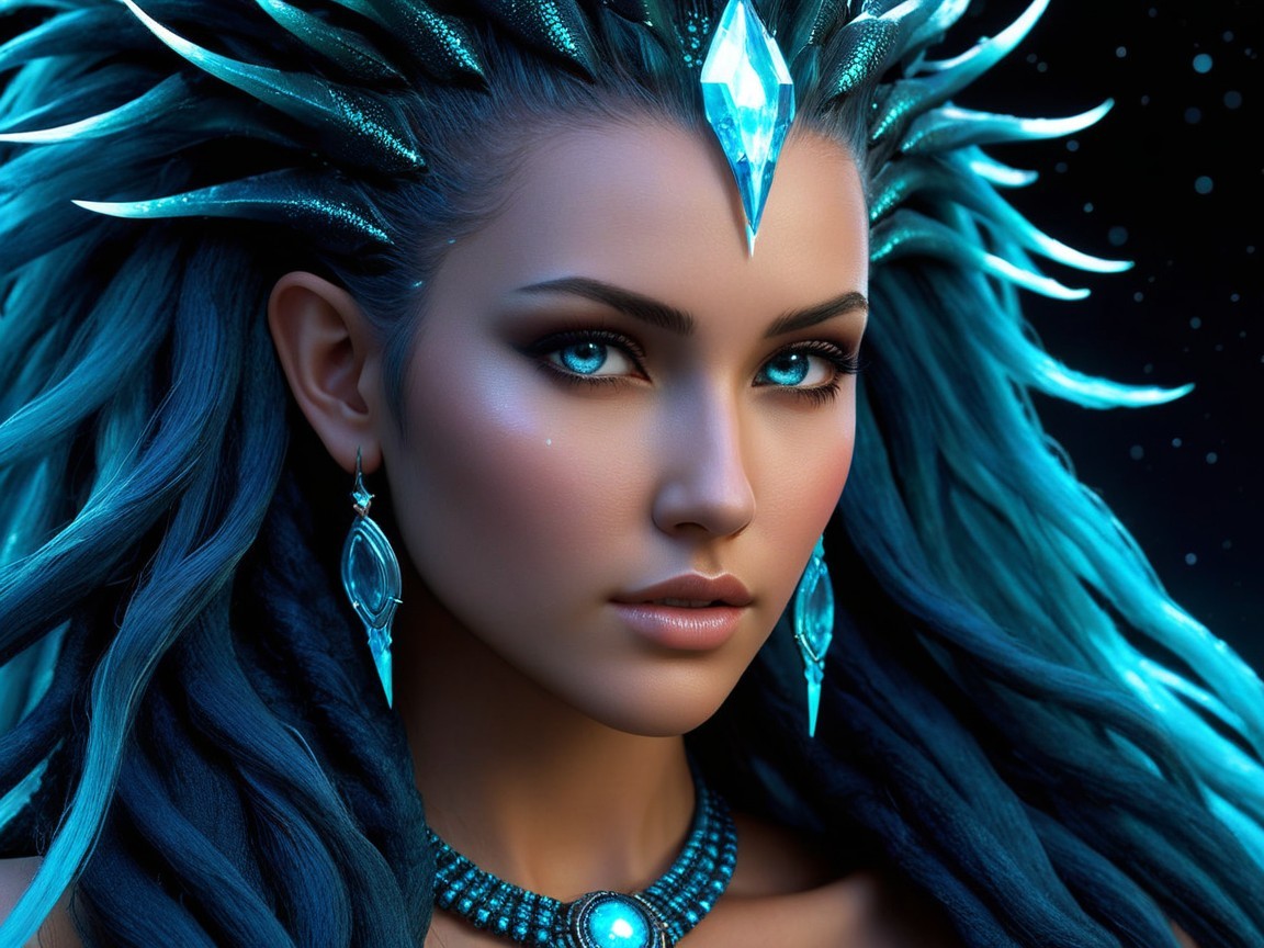 Portrait of a Young Woman with Blue Hair and Eyes