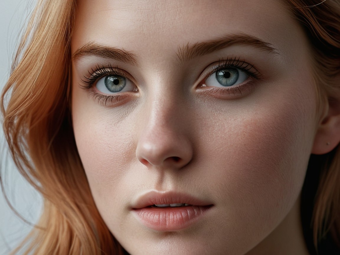 Close-Up Portrait of a Young Woman with Blue Eyes
