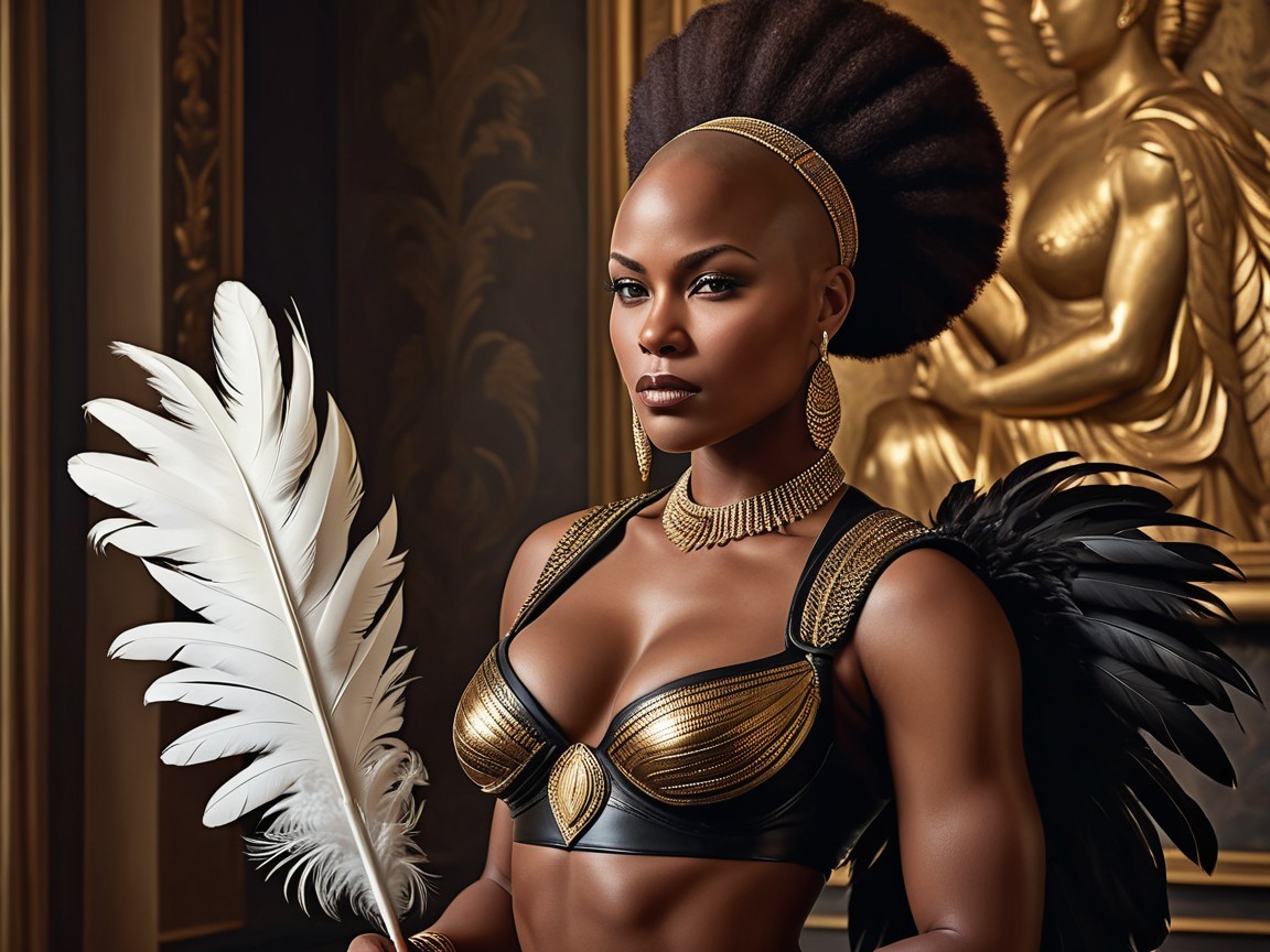 Model with Bald Skin and Afro in Elegant Outfit