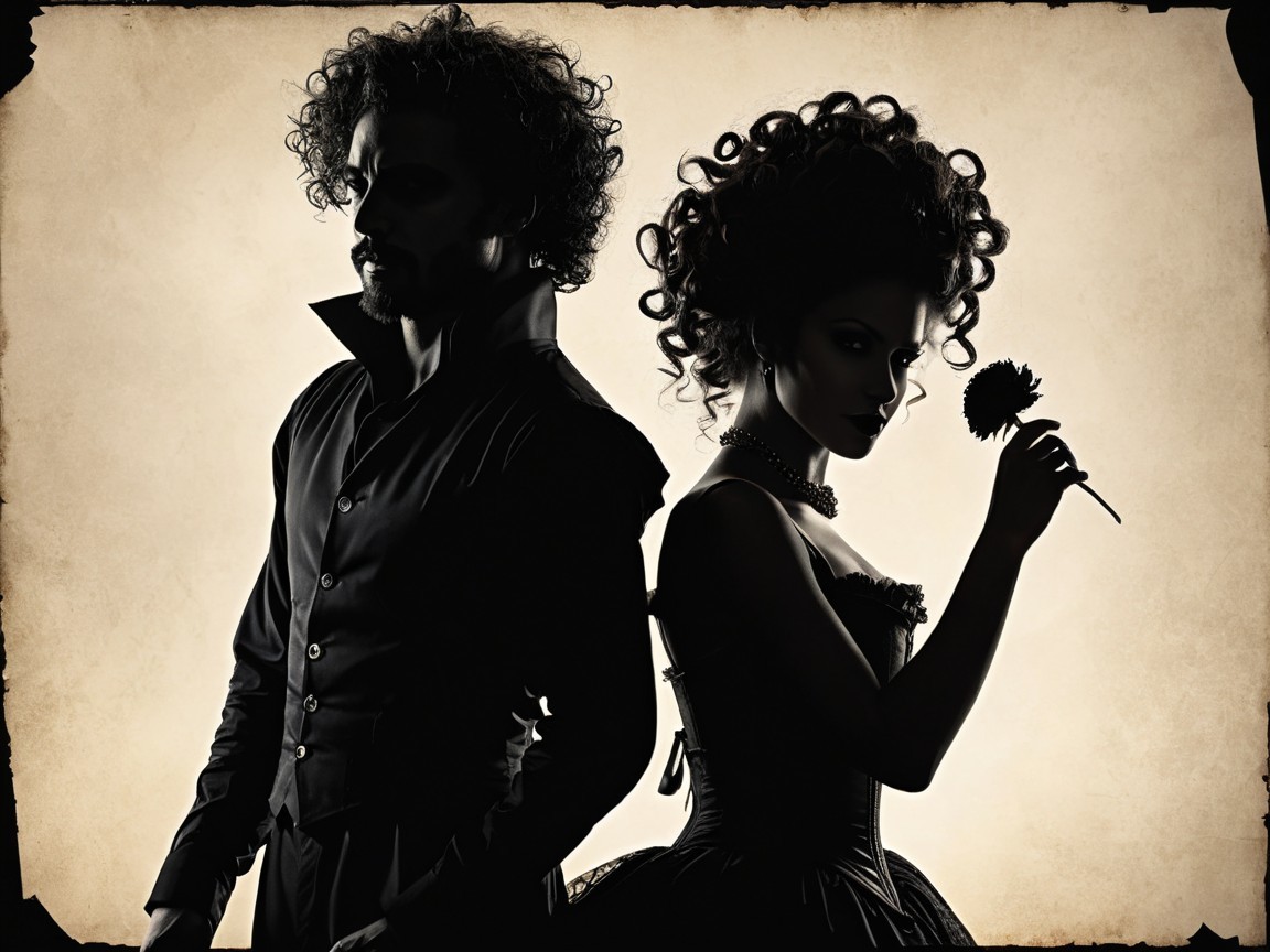 Silhouette of a Man and Woman in Elegant Attire