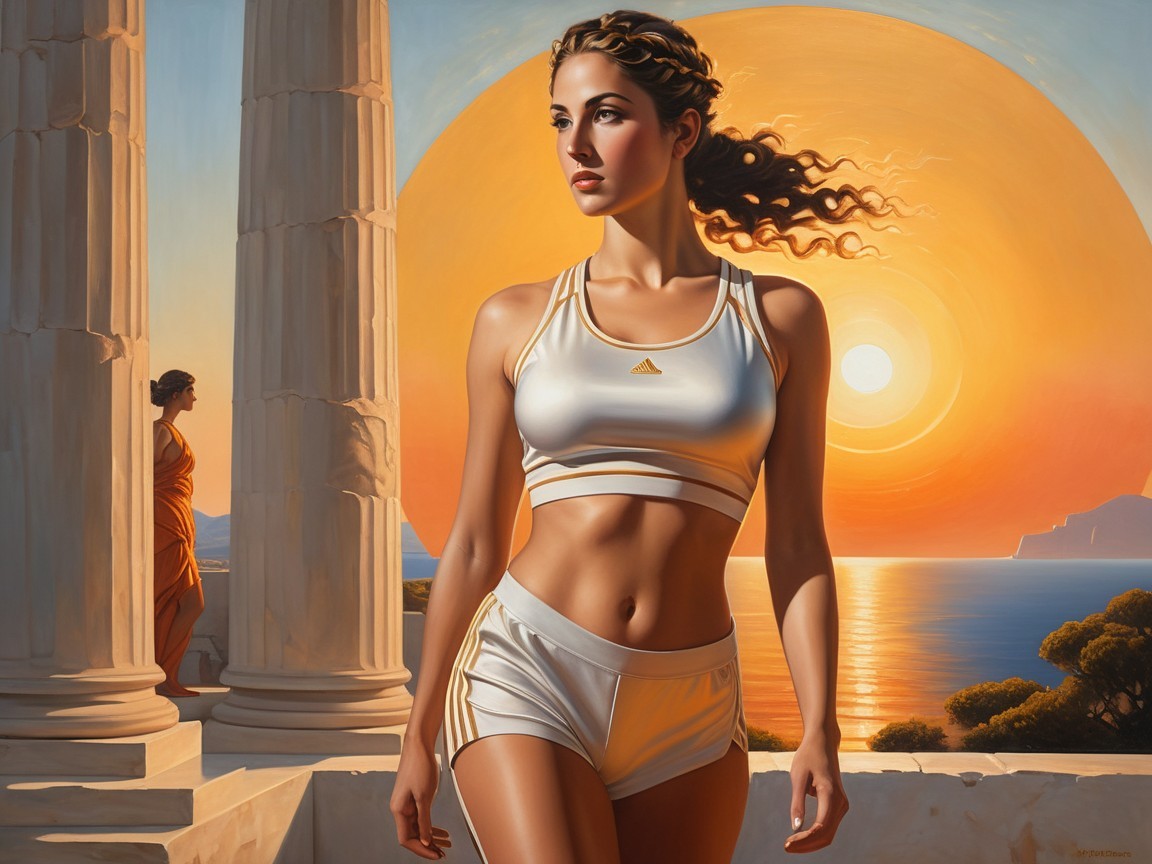 Young Woman in Sporty Outfit at Sunset by Ocean