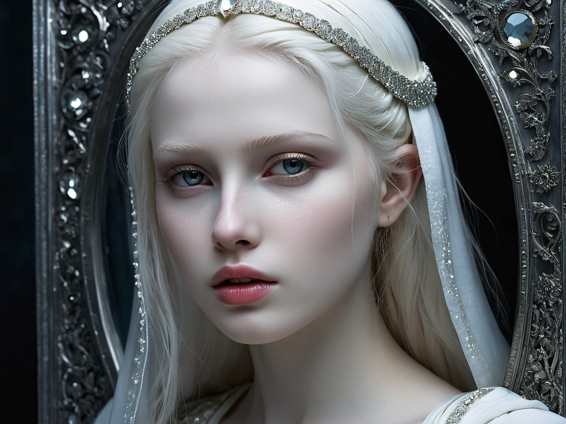 Young Woman with Platinum Blonde Hair and Veil