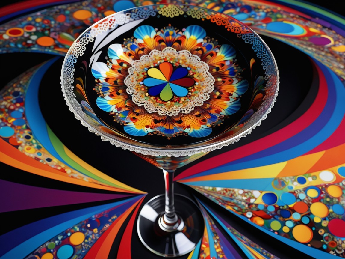 Vibrant Cocktail Glass with Floral Mandala Design
