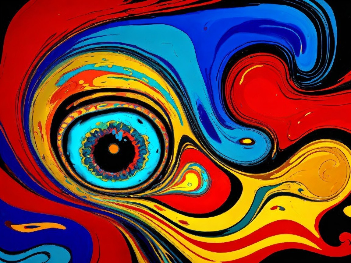 Vibrant Abstract Design with Swirling Eye and Colors