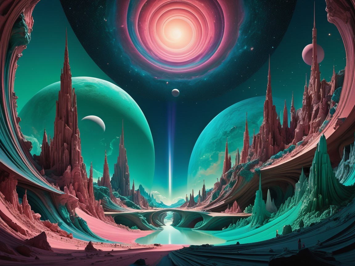 Vibrant Cosmic Landscape with Crystalline Spires