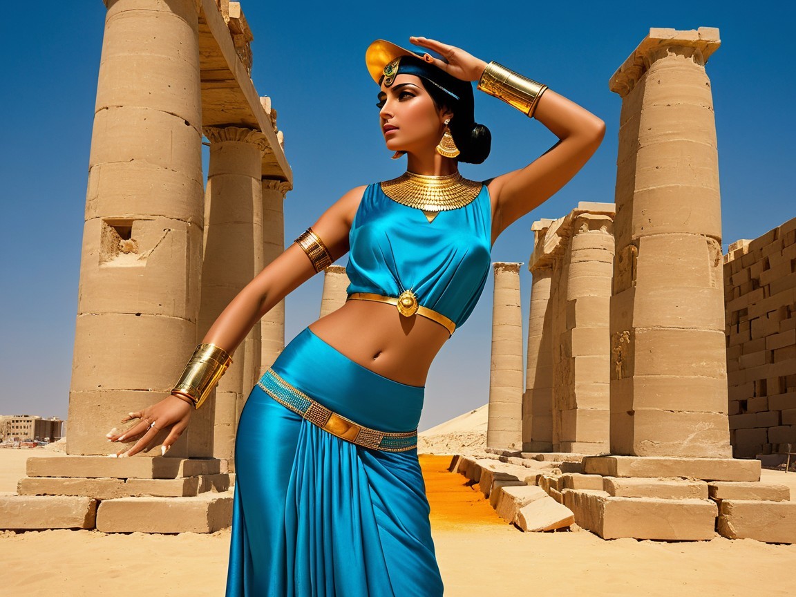 Regal Woman in Ancient Egyptian Setting with Columns