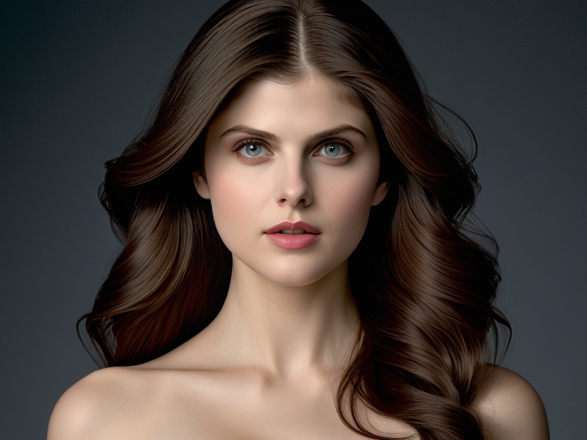 Portrait of a Young Woman with Flowing Brown Hair