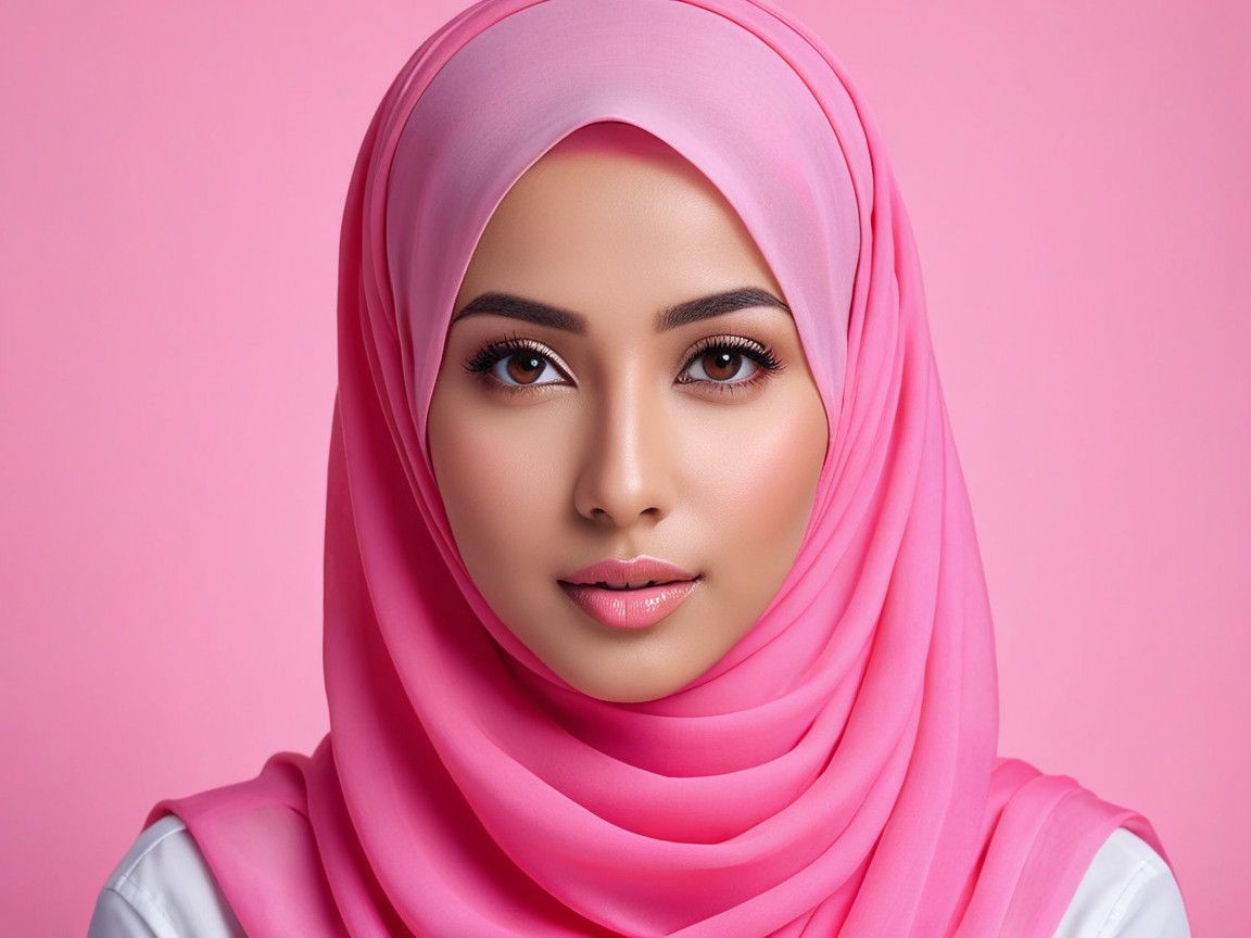 Close-Up Portrait of Woman in Pink Hijab