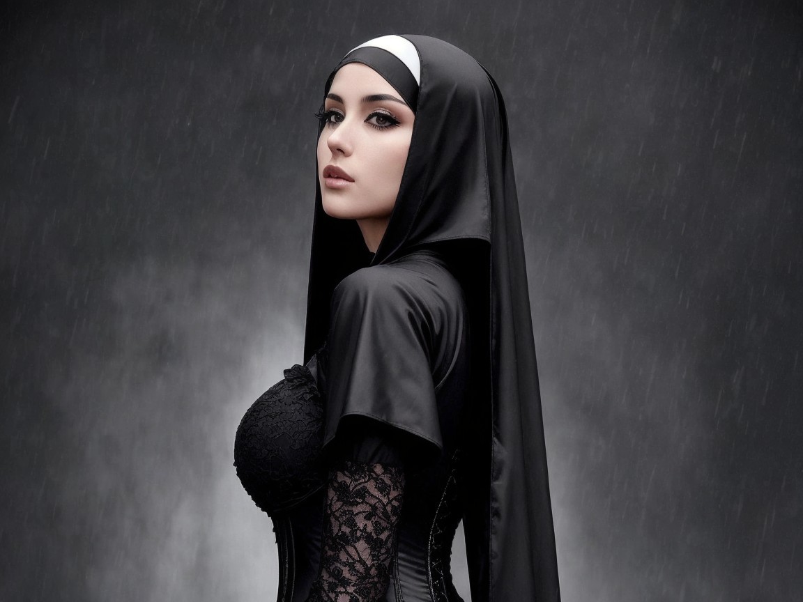Elegant Black Outfit with Lace Details and Corset