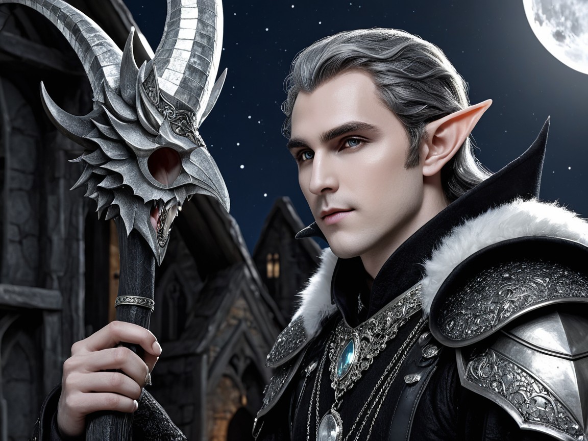 Fantasy Character with Silver Hair and Dark Armor