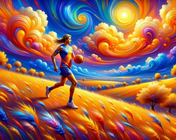 Female Basketball Player in Vibrant Landscape Setting