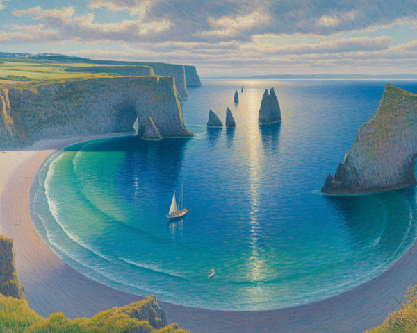 Coastal Scene with Cliffs and Tranquil Bay