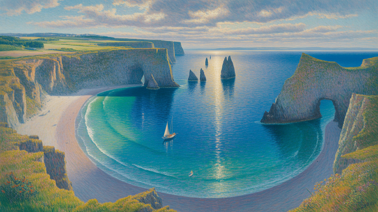 Coastal Scene with Cliffs and Tranquil Bay
