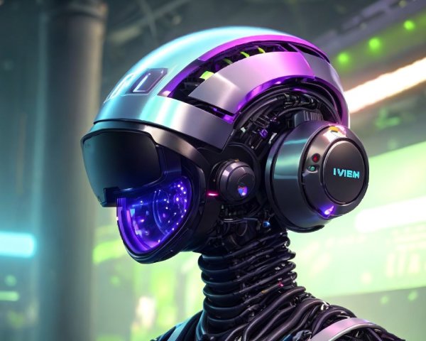 Futuristic Robot Design with Neon Accents and Tech Features