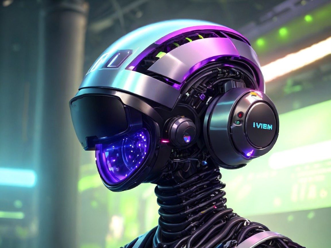 Futuristic Robot Design with Neon Accents and Tech Features