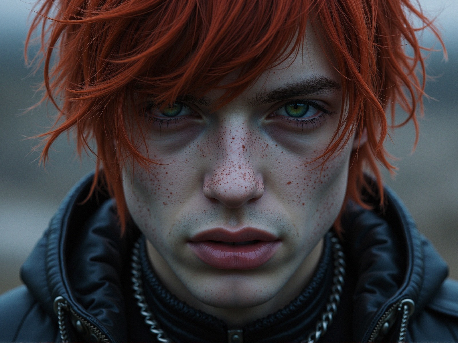 Close-Up Portrait of Individual with Red Hair and Freckles