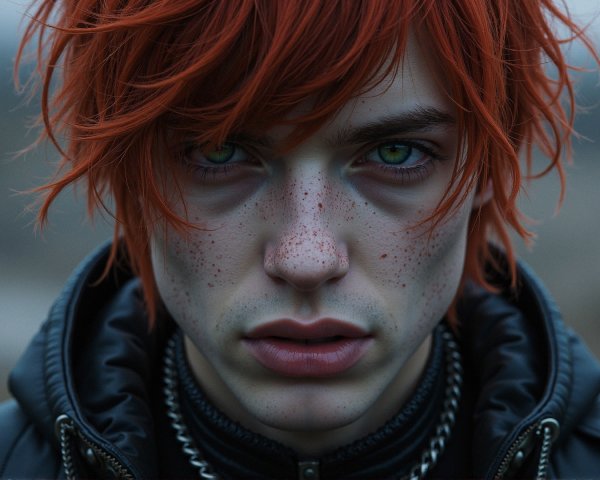 Close-Up Portrait of Individual with Red Hair and Freckles