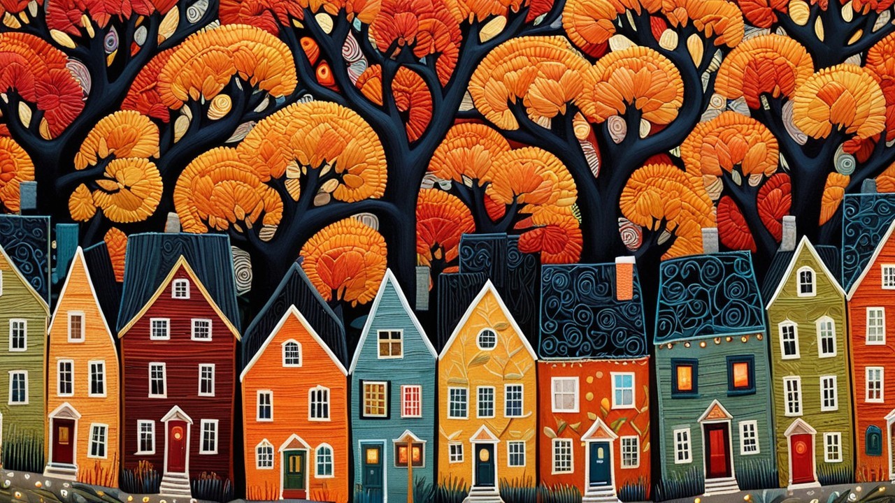Whimsical Colorful Houses Amidst Autumn Trees