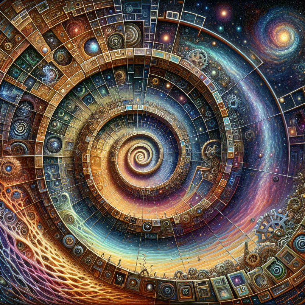 Cosmic Spiral Design with Geometric Patterns and Colors