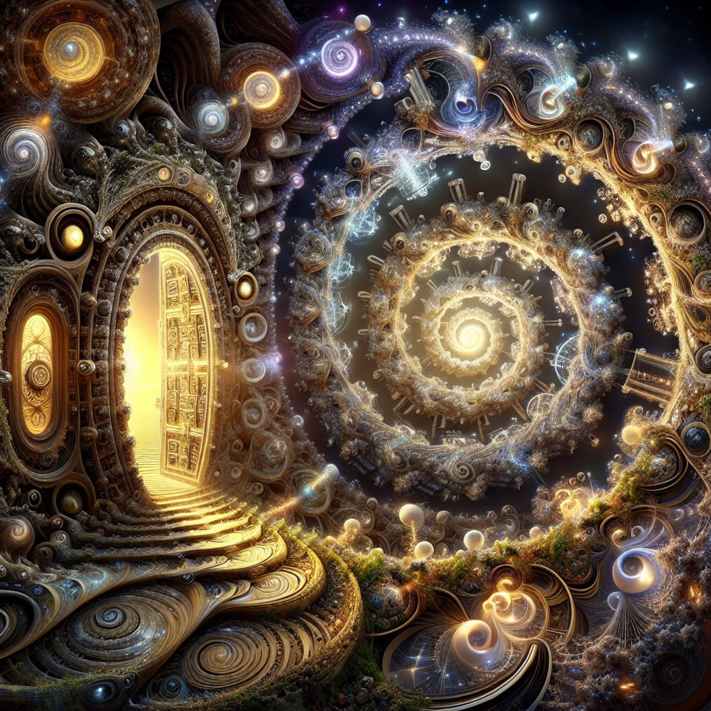 Intricate Spiral of Galaxies and Luminous Doorway