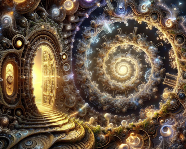 Intricate Spiral of Galaxies and Luminous Doorway