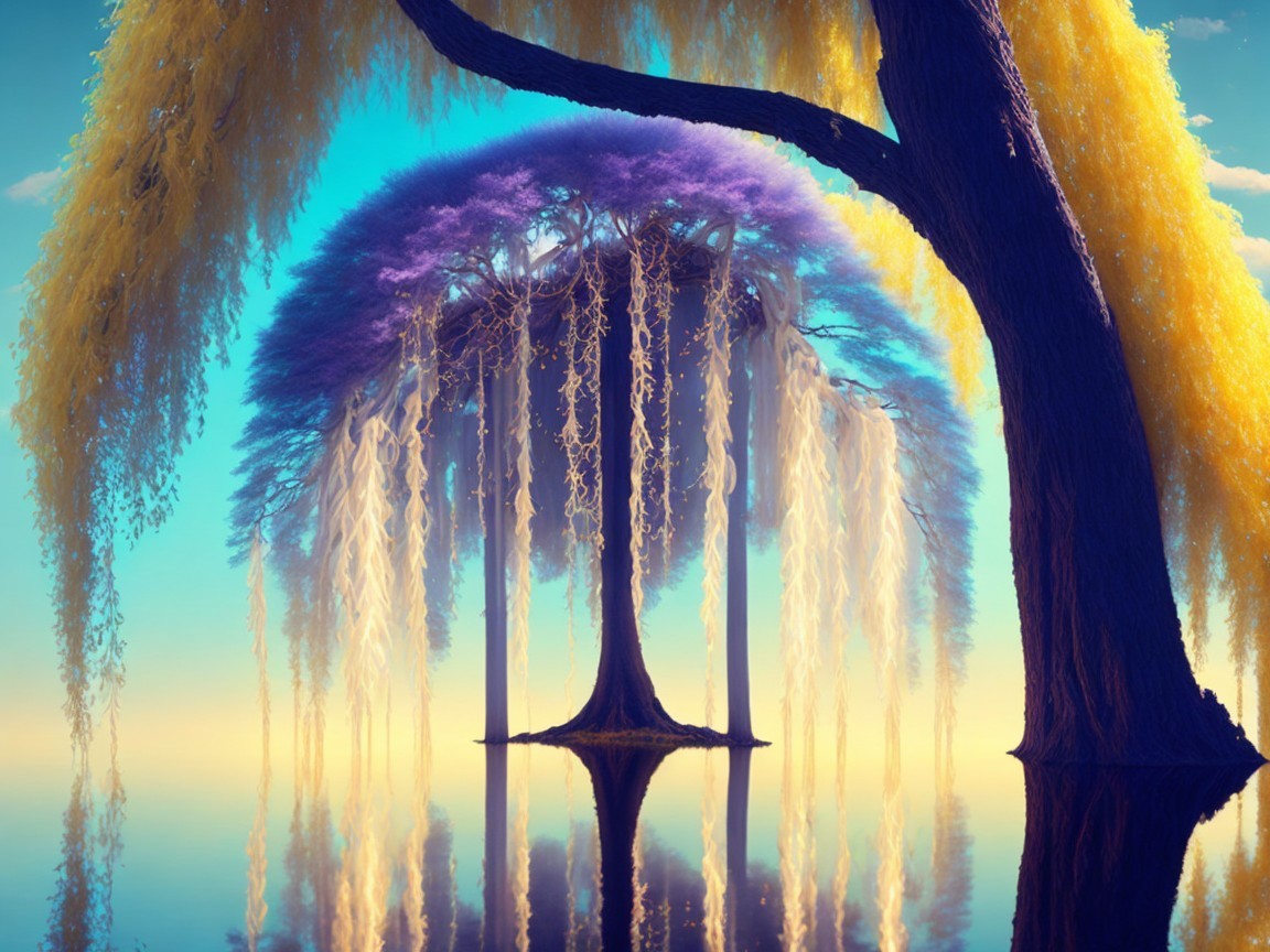 Vibrant Purple Canopy Tree in Serene Landscape